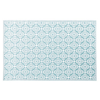 ROSACE - Blauw tapijt van polypropyleen, wit motief 180 x 270 cm