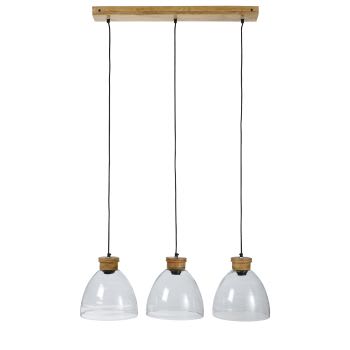 ROSARIO - Hanglamp met 3 bollen van glas en mangohout