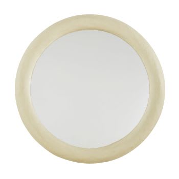 SORAYA - Runder Spiegel aus beigefarbenem Papiergeflecht, D110cm