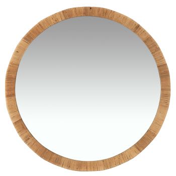 ROSARIO - Runder Spiegel aus braunem Tannenholz, D91cm