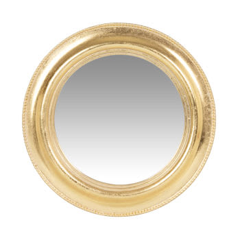 CAMILIA - Runder Spiegel mit Zierrahmen aus goldfarbenem Polyresin, D15cm