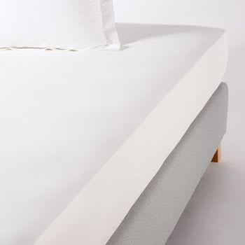 Luce Business - Sábana bajera para hostelería de percal de algodón blanco 160x200, ajuste de 28