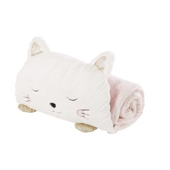 Saco-cama infantil gato branco, cor-de-rosa e dourado