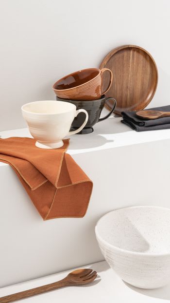 Pot Hermétique Maison Du Monde En Porcelaine Avec Couvercle Bois - Motif Triangles Bleus - Neuf