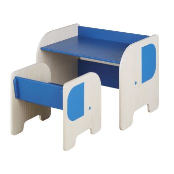 SAMI - Conjunto de escritorio y silla infantil azul y beige