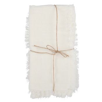 SAPARI - Serviettes en gaze de coton blanc à franges 45x45 (x2)