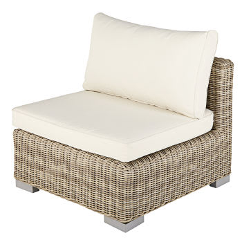 Sardaigne - Lage beige moduleerbare wicker fauteuil met ecrukleurige kussens