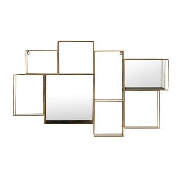 Elton - Scaffale da parete specchio in metallo dorato