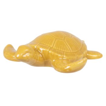 Schildkröten-Statuette aus senfgelbem Porzellan, H3cm