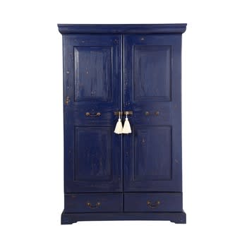 Shibori - Schrank mit 2 Türen und 2 Schubladen aus massivem Mangoholz, blau