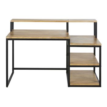 Segment - Schreibtisch mit 3 Regalen aus Mangoholz und schwarzem Metall