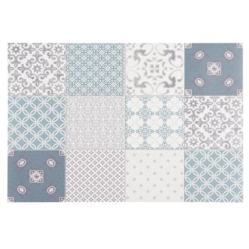 SERA - Set de table en vinyle motifs carreaux de ciment bleus, blancs et gris