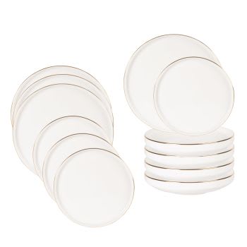 BERENICE - Serviço de mesa de 12 peças em porcelana branca e dourada