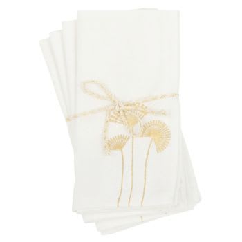 Serviettes en coton blanc motifs palmiers dorés 40x40