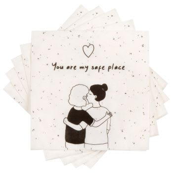 LOVERS - Lot de 6 - Serviettes en papier motifs amoureux noir et blanc (x20)
