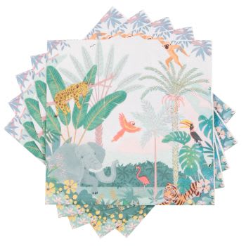 Lot de 3 - Serviettes en papier multicolore imprimé jungle (x20)