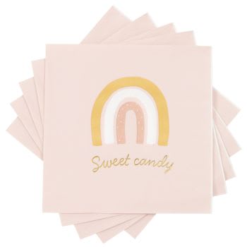 SWEET CANDY - Lote de 3 - Servilletas de papel rosa con arcoíris multicolor (x20)