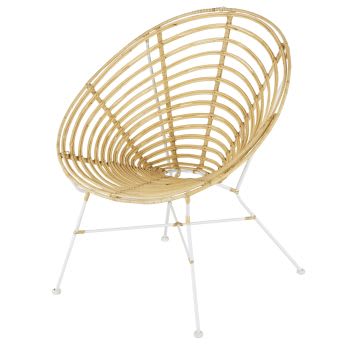 Melila - Sessel aus Rattangeflecht und weißem Metall