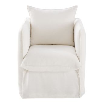 Louvain - Sessel aus weißer Leinenimitatstoff