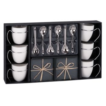 Ardoise - Set 6 tazze da caffè con piattini in porcellana + cucchiaini