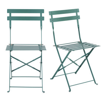 Guinguette Business - Set aus 2 Gartenklappstühlen aus grünem Stahl