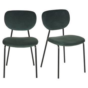 Oscarine Business - Set aus 2 Stühlen für gewerbliche Nutzung aus schwarzem Metall und mit grün Samtbezug