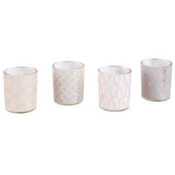 BLUSH - Set aus 4 Kerzen in Glaswindlichtern mit geometrischen Motiven 200g