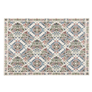 SINTRA - Set de mesa de vinilo color blanco y multicolor con mosaico de azulejos vegetal 30 x 45