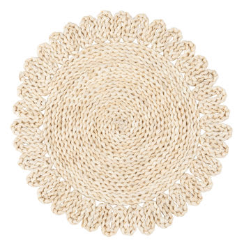 SALVINA - Lot de 2 - Set de table rond en fibre végétale beige tressée