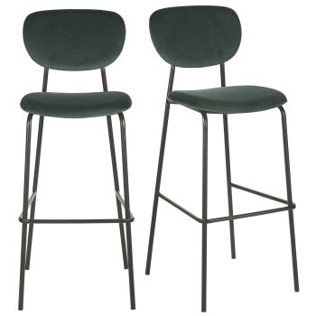 Set di 2 sedie da bar professionali in velluto blu navy e acciaio nero Oscarine Business Maisons du Monde