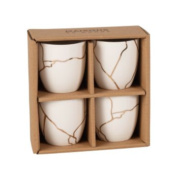 Kintsugi - Set di 4 tazzine in gres bianco e dorato