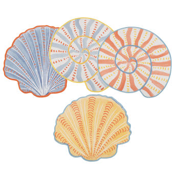 Bandol - Set di 4 tovagliette a forma di conchiglia in cotone con stampa multicolore