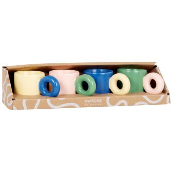 COLORAMA - Set met kopjes van gres (x4), roze, groen, blauw en geel