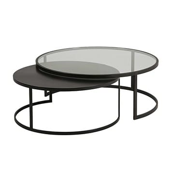 Eclipse - Set of 2 Tempered Glass and Black Metal Nest of Tables