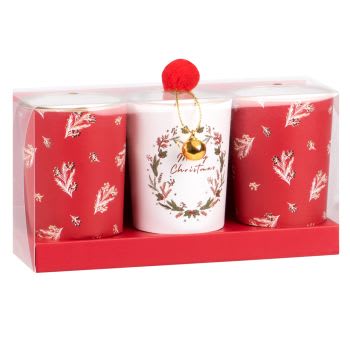 Set of 2 - Set of Mini Scented Candles (x3) in Red Glass Holders with White Prints 135g