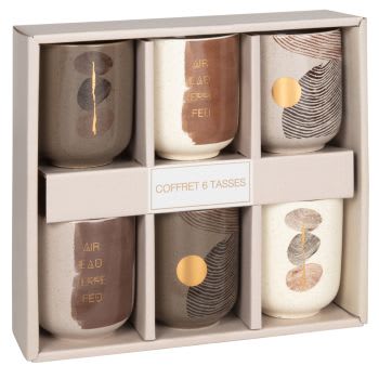 KRISTEL - Set of stoneware cups with multicoloured graphic print (x6)