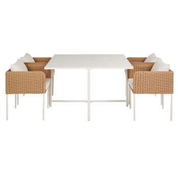 Iseo - Set tavolo da giardino con 4 sedie in metallo écru e resina riciclata beige