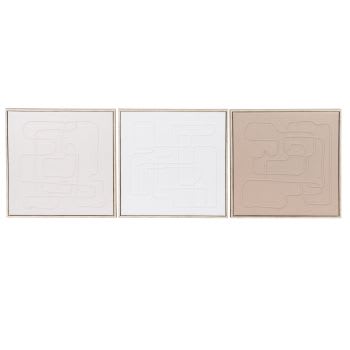Nalon - Set van 3 canvasdoeken met reliëf, beige en bruin, 30 x 30 cm