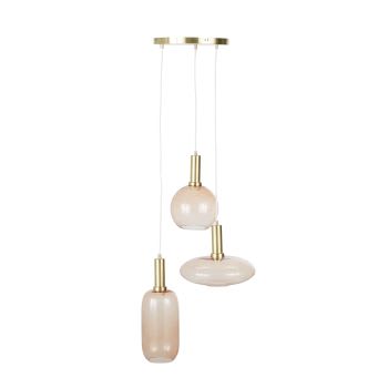Madrague - Set van 3 glazen hanglampen, roze/goud