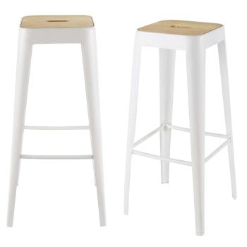 OOKSEN Sgabello Da Bar Intrecciato Bianco - Legno Ciliegio, Seduta 45 Cm, Senza Schienale, Capacità 113 Kg