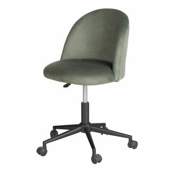 Mauricette - Silla de escritorio ajustable en altura de de terciopelo verde con ruedas