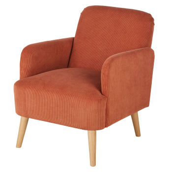 Honey - Sillón de terciopelo naranja con patas de madera