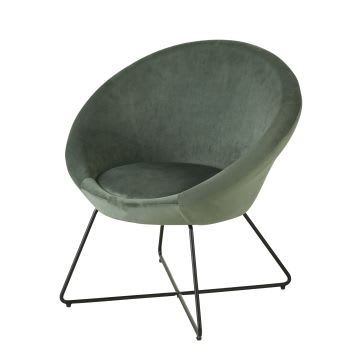 Hipop - Sillón de terciopelo verde con patas de acero negro