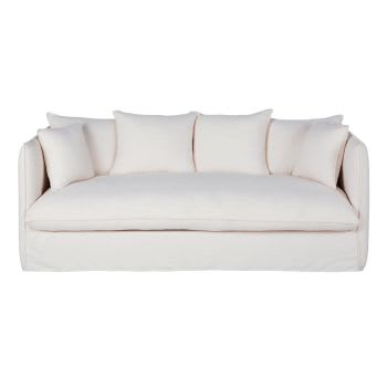 Louvain - Slaapbank van stof met linnen effect en 3/4 zitplaatsen, wit, matras van 10 cm
