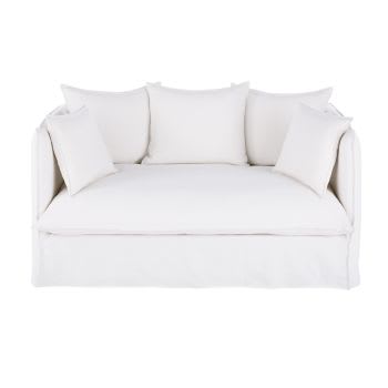 Louvain - Sofá-cama de 2/3 lugares em linho de alta qualidade branco, colchão 10 cm