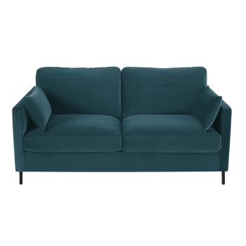 Julian - Sofá-cama de 2/3 lugares em veludo azul, colchão 10 cm