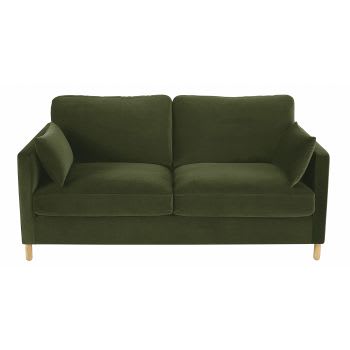 Julian - Sofá-cama de 2/3 lugares em veludo verde, colchão 10 cm
