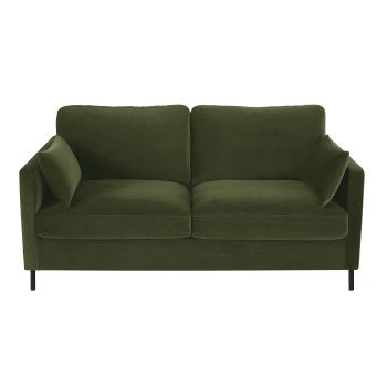 Julian - Sofá-cama de 2/3 lugares em veludo verde-musgo, colchão 10 cm