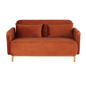 Nia - Sofá cama de 2/3 plazas de terciopelo naranja