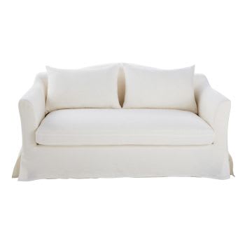 Anaelle - Sofá cama de 2 plazas de lino blanco